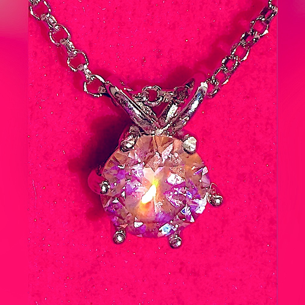 Pink Solitaire Moissanite Necklace 1CT on 24” long 925 Sterling Silver Chain